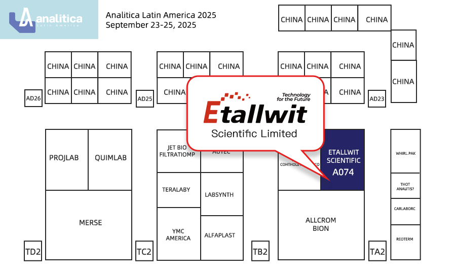 Etallwit booth A074 at Analitica Latin America 2025, showcasing lab products and solutions