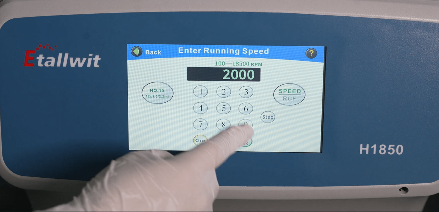Lab Centrifuge Control Panel - Running Speed, RPM, Step Settings