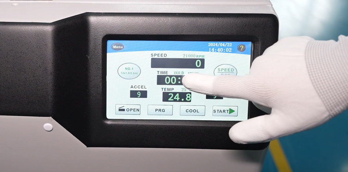Lab Centrifuge Control Panel - Speed, Time, Acceleration, Temperature Display