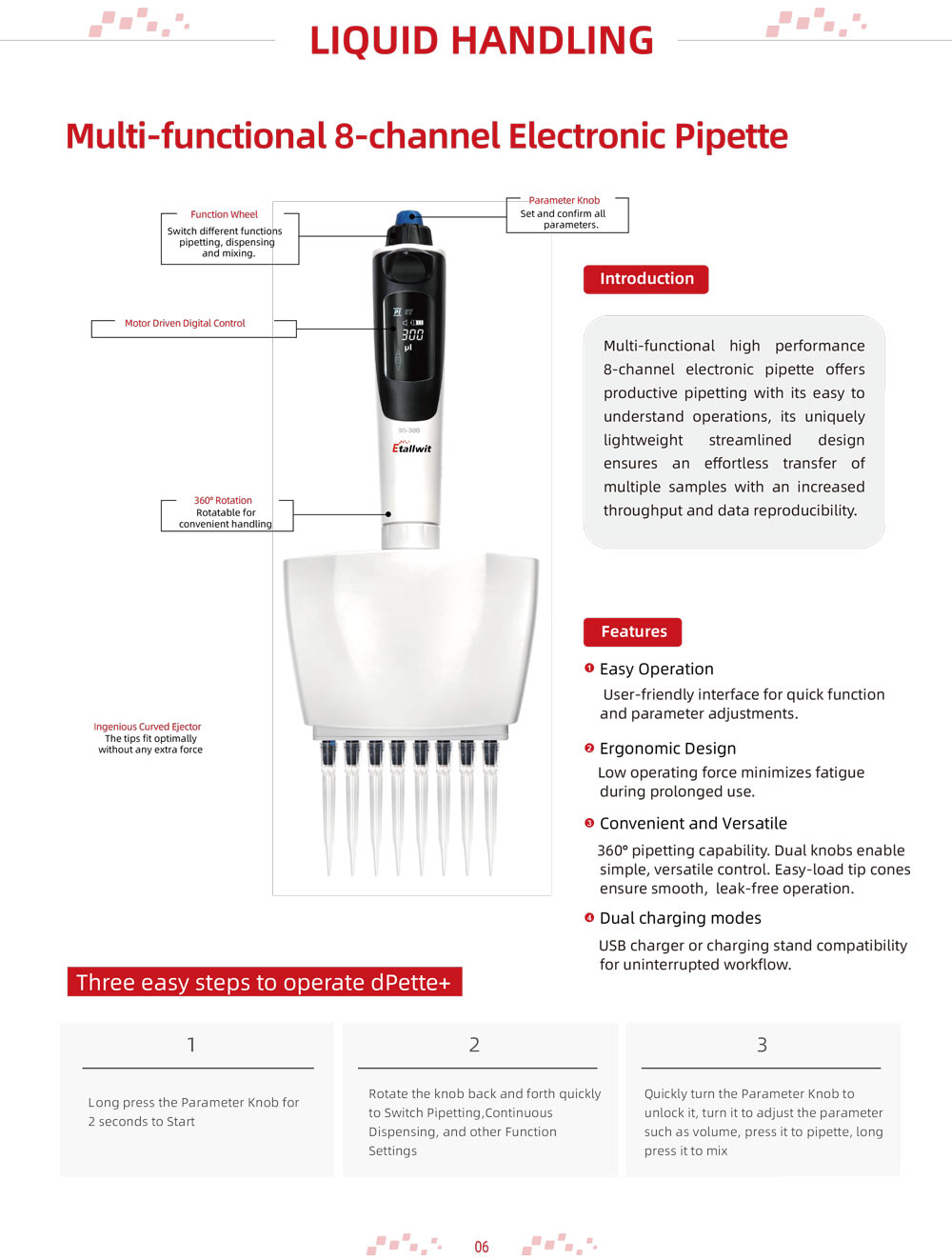 Etallwit Multifunctional 8-channel Electronic Pipette 0.5ul-300ml Specification