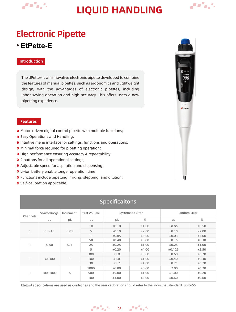 EtPette-E Multifunctional Single Channel Electronic Pipette Description